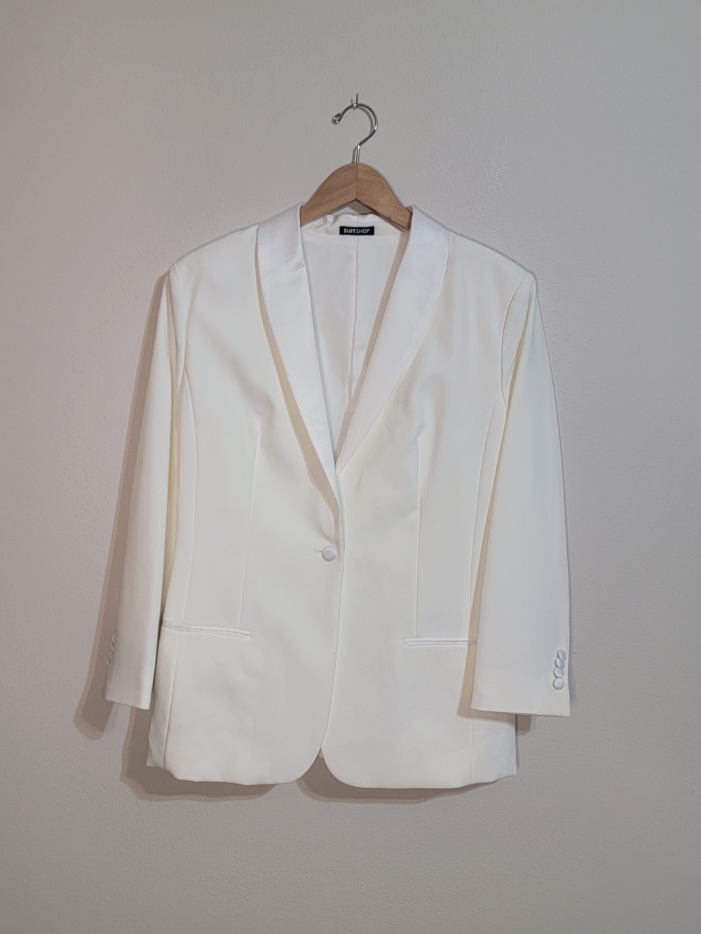 Satin-Trim White Blazer